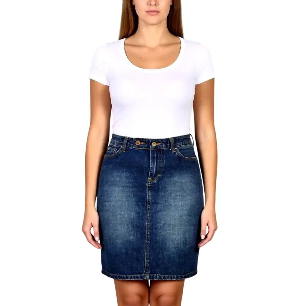 Tommy Hilfiger Womens Denim Pencil Skirt Medium Wash Cinch Back Blue Size 8